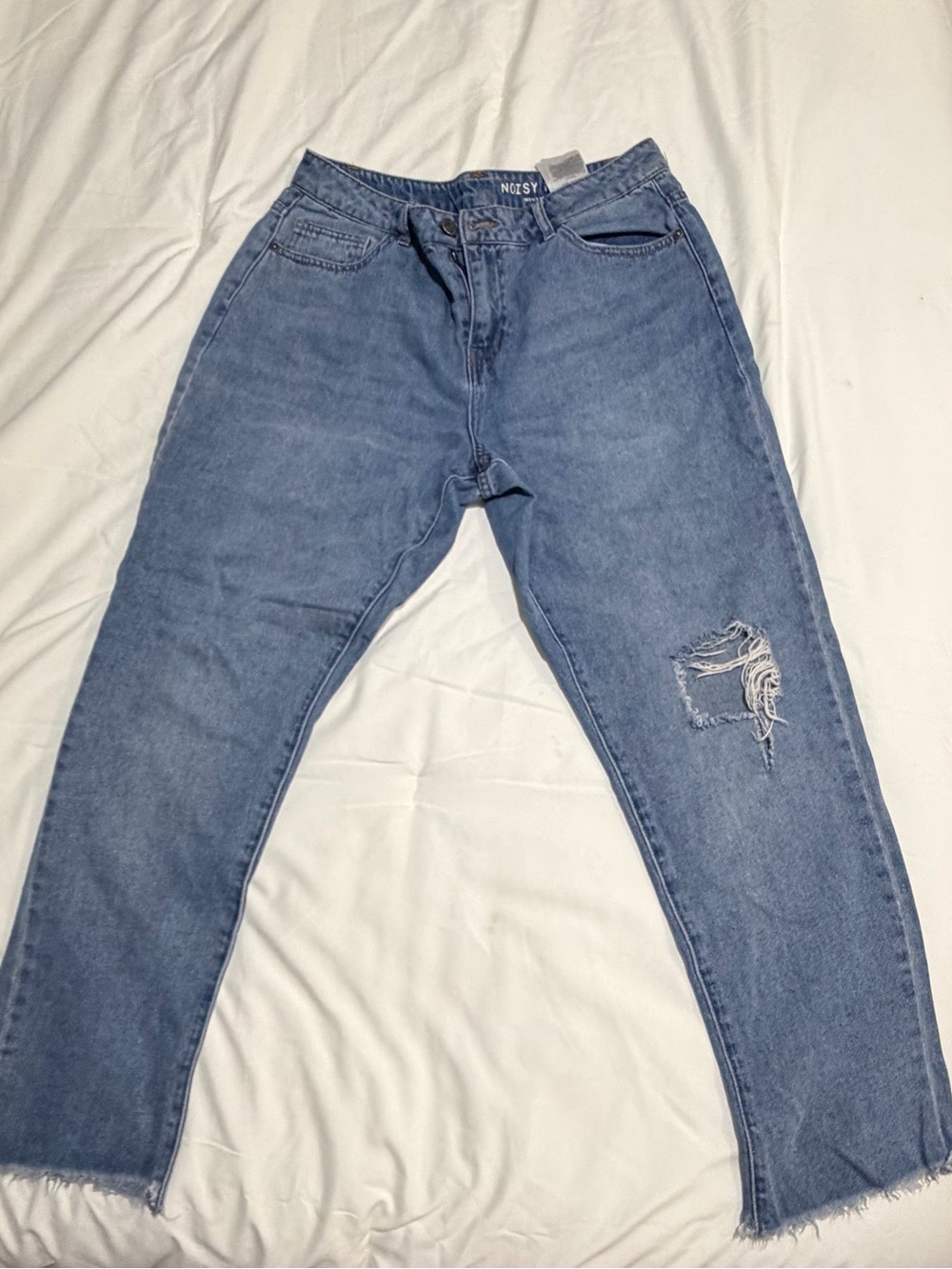 Noisy May Medium Blue Denim Jeans with Contrast Stitching